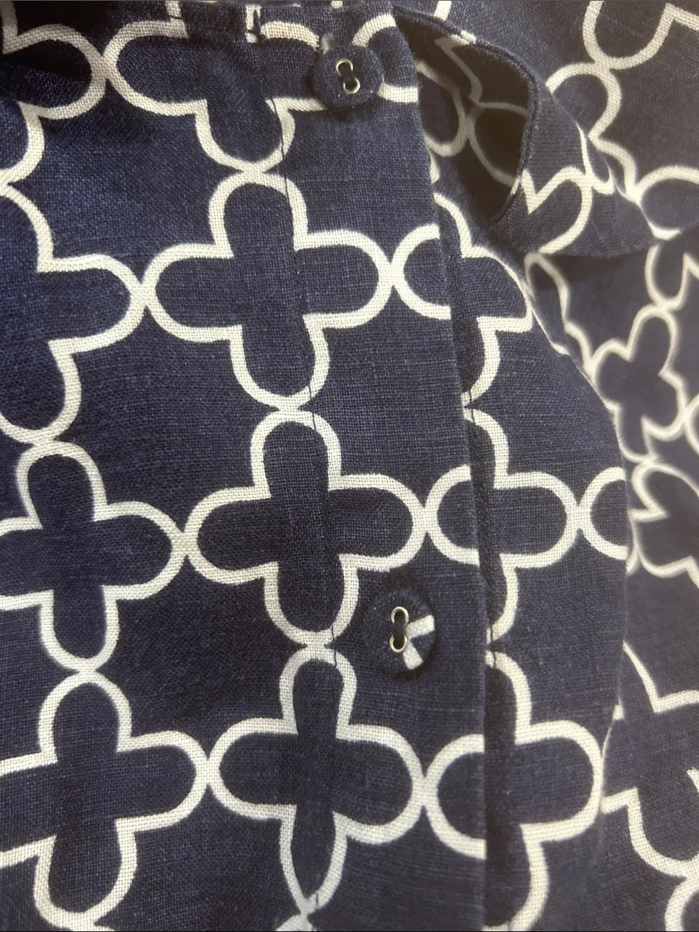Boden 100% Linen Sleeveless Button Back Top Navy White Print US 6 UK 10 coastal - Picture 12 of 13